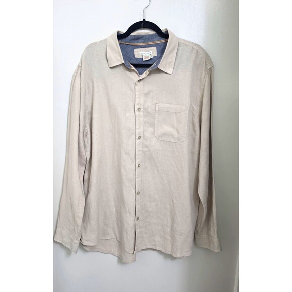 Carbon2Cobalt Other - Carbon2Cobalt Shirt Mens Large 100% Linen Beige Long Sleeve Coastal Button Front